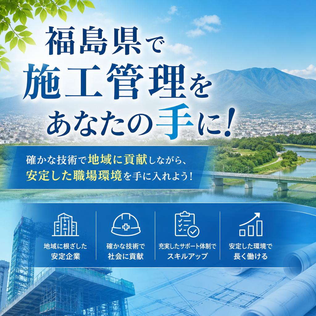 福島県で施工管理をあなたの手に！
確かな技術で地域に貢献しながら、安定した職場環境を手に入れよう！